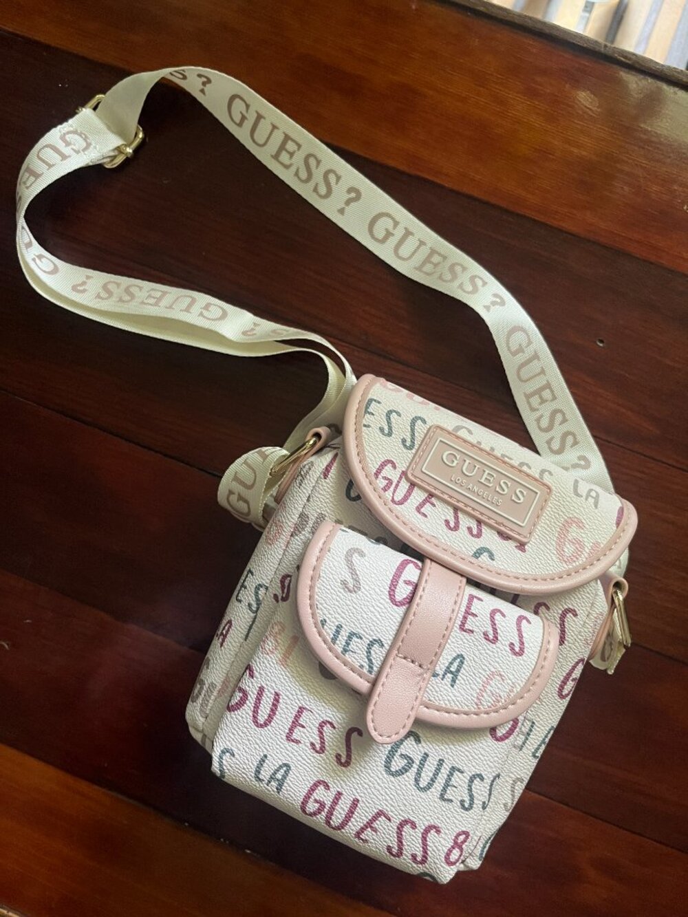 GUESS Juniper Pink Logo Print Phone Crossbody Mini Purse Wallet Bag - Picture 7 of 15